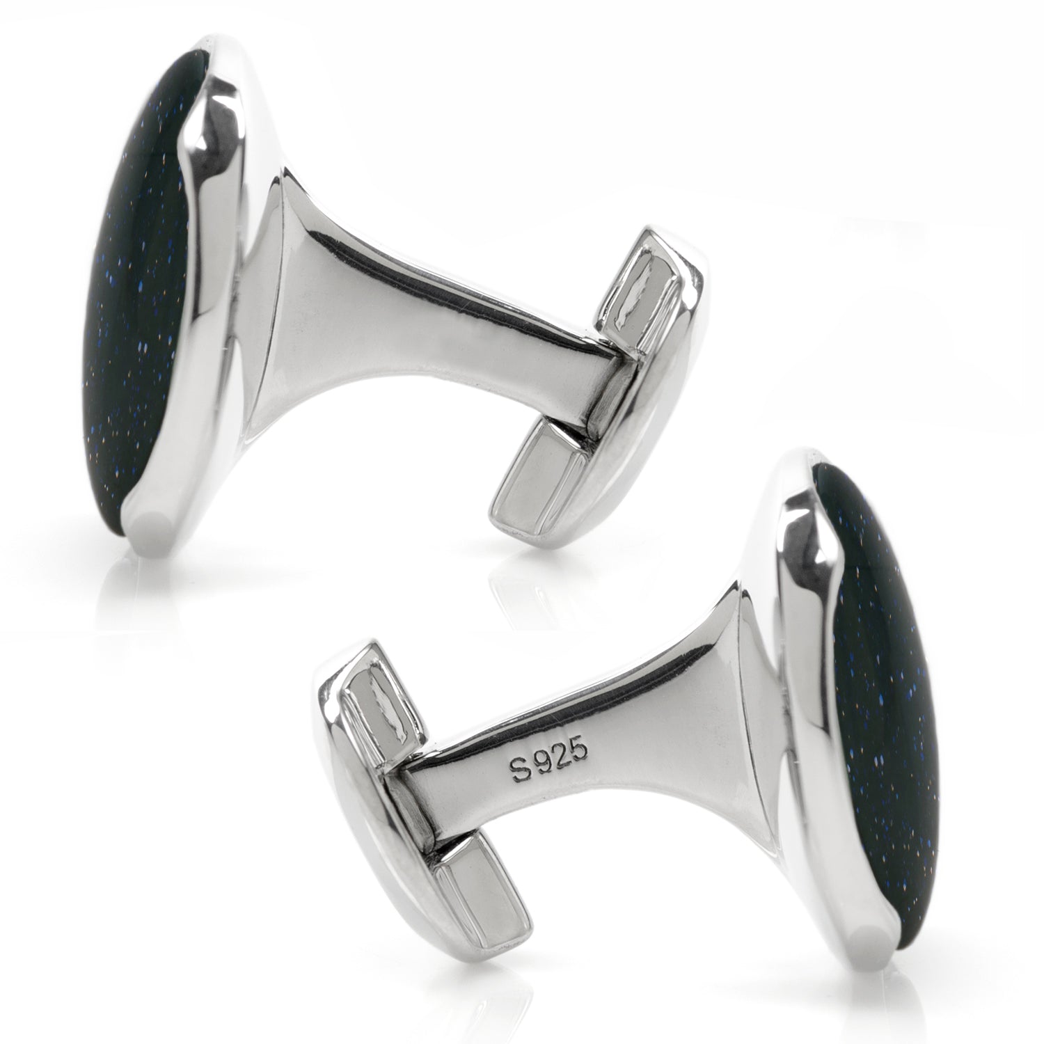 Sterling Silver Classic Round Blue Goldstone Cufflinks by Cufflinks.com