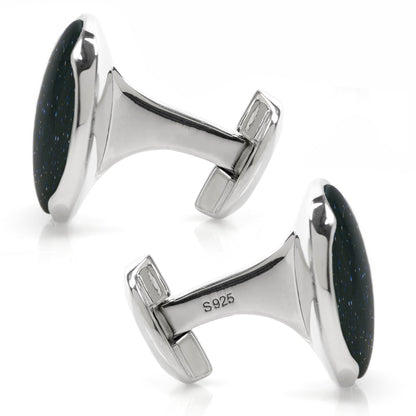Sterling Silver Classic Round Blue Goldstone Cufflinks by Cufflinks.com