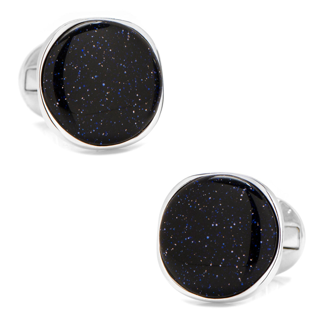 Sterling Silver Classic Round Blue Goldstone Cufflinks by Cufflinks.com