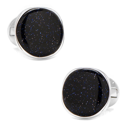Sterling Silver Classic Round Blue Goldstone Cufflinks by Cufflinks.com