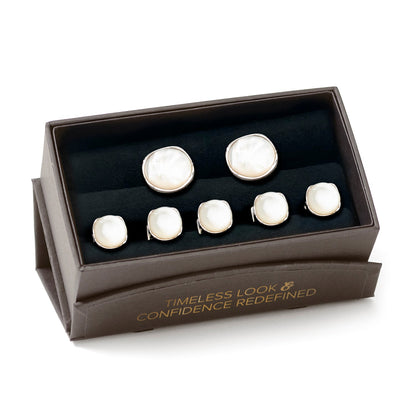 Sterling Silver Classic Formal Mother of Pearl 5-Stud Set by Cufflinks.com