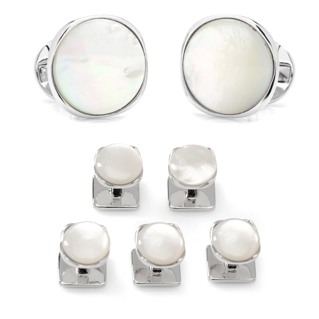 Sterling Silver Classic Formal Mother of Pearl 5-Stud Set by Cufflinks.com