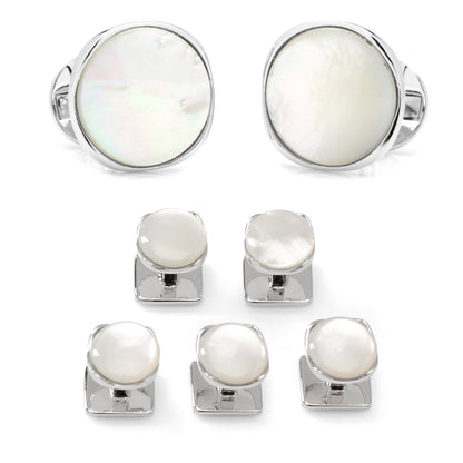 Sterling Silver Classic Formal Mother of Pearl 5-Stud Set by Cufflinks.com