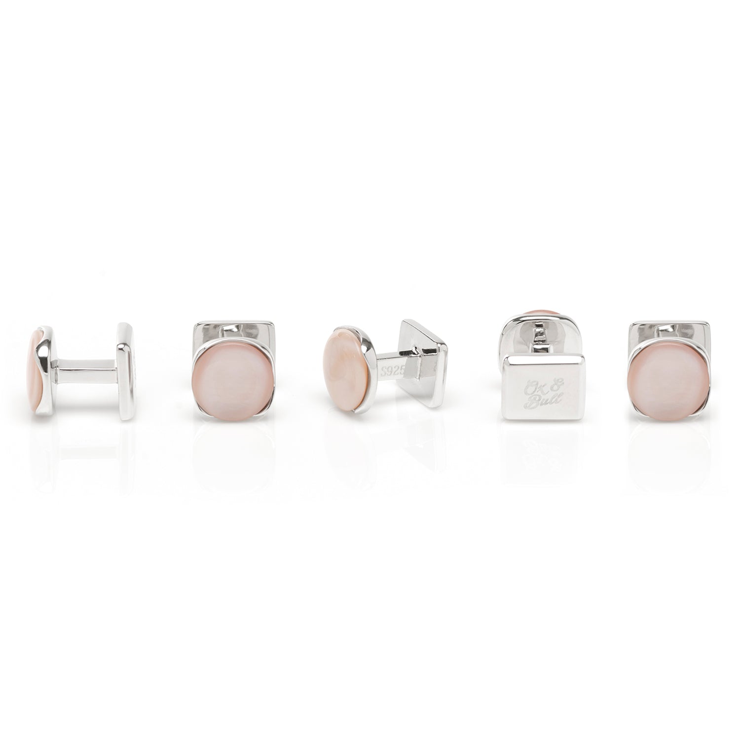 Sterling Silver Classic Formal Pink Mother of Pearl 5-Stud Set by Cufflinks.com
