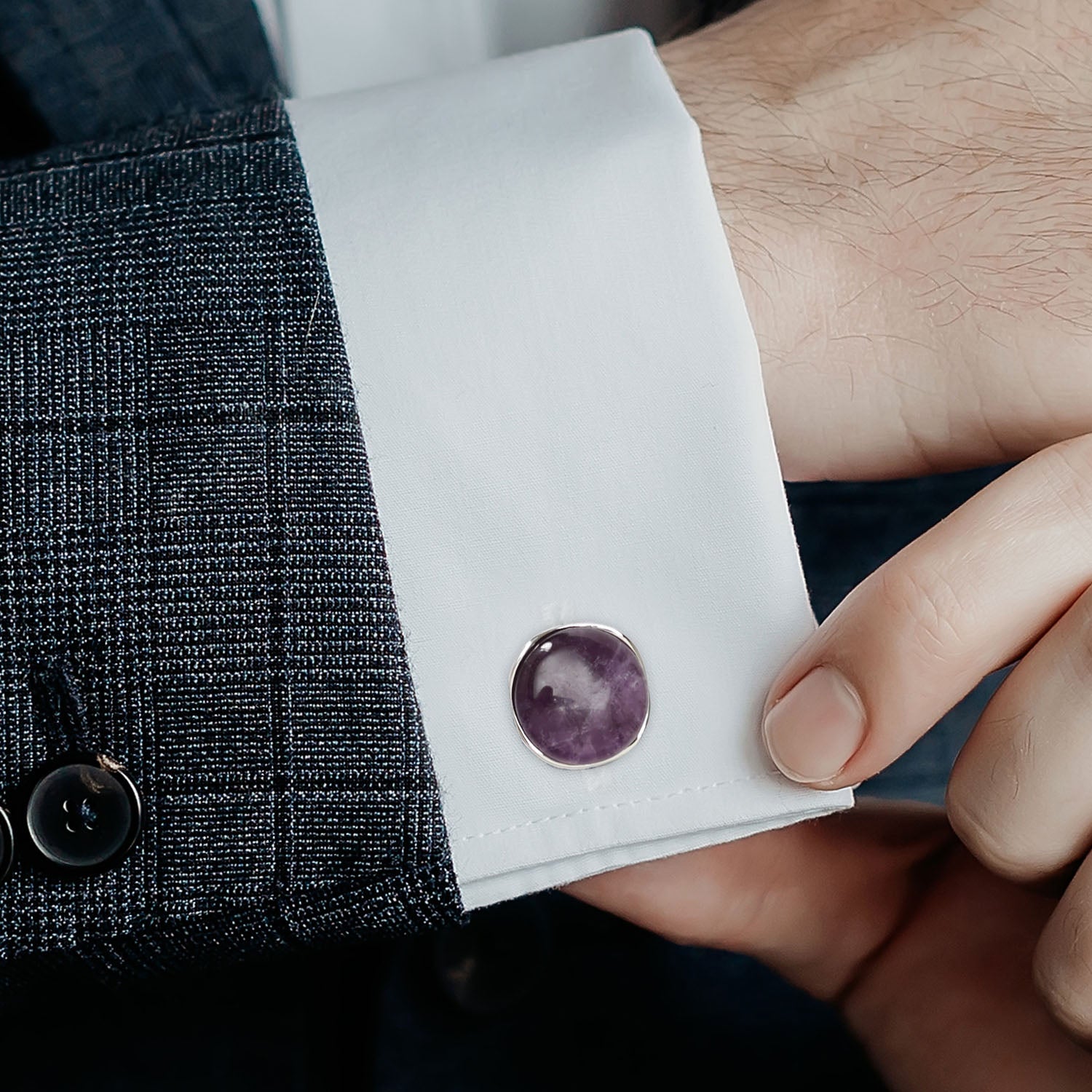 Sterling Silver Classic Formal Amethyst Cufflinks by Cufflinks.com