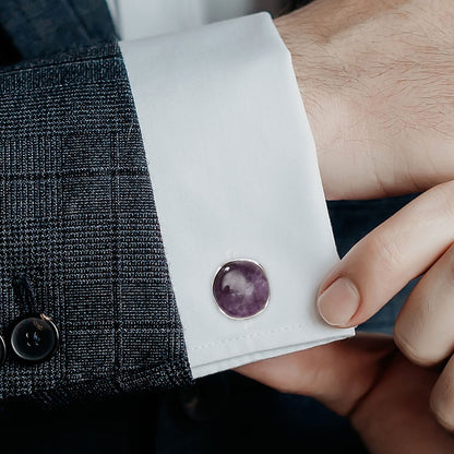 Sterling Silver Classic Formal Amethyst Cufflinks by Cufflinks.com
