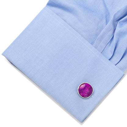 Sterling Silver Classic Round Sugilite Nebula Cufflinks by Cufflinks.com