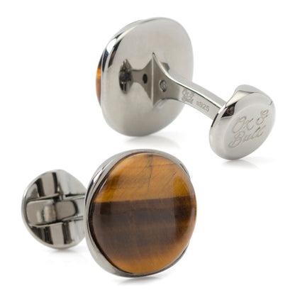 Sterling Silver Formal Tigers Eye Gunmetal Cufflinks by Cufflinks.com
