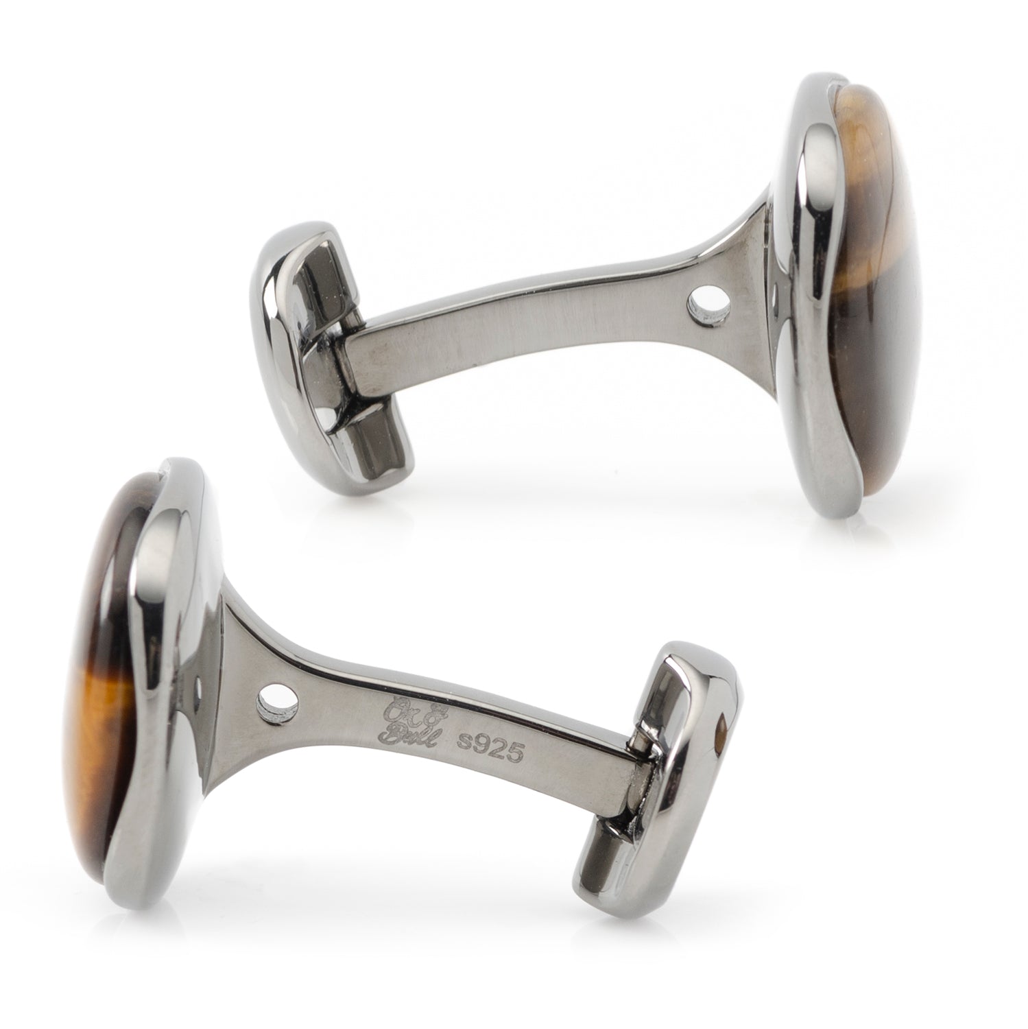 Sterling Silver Formal Tigers Eye Gunmetal Cufflinks by Cufflinks.com