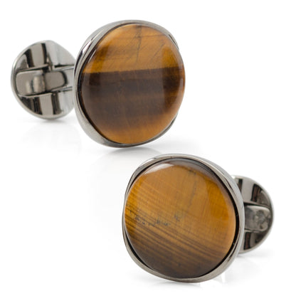 Sterling Silver Formal Tigers Eye Gunmetal Cufflinks by Cufflinks.com