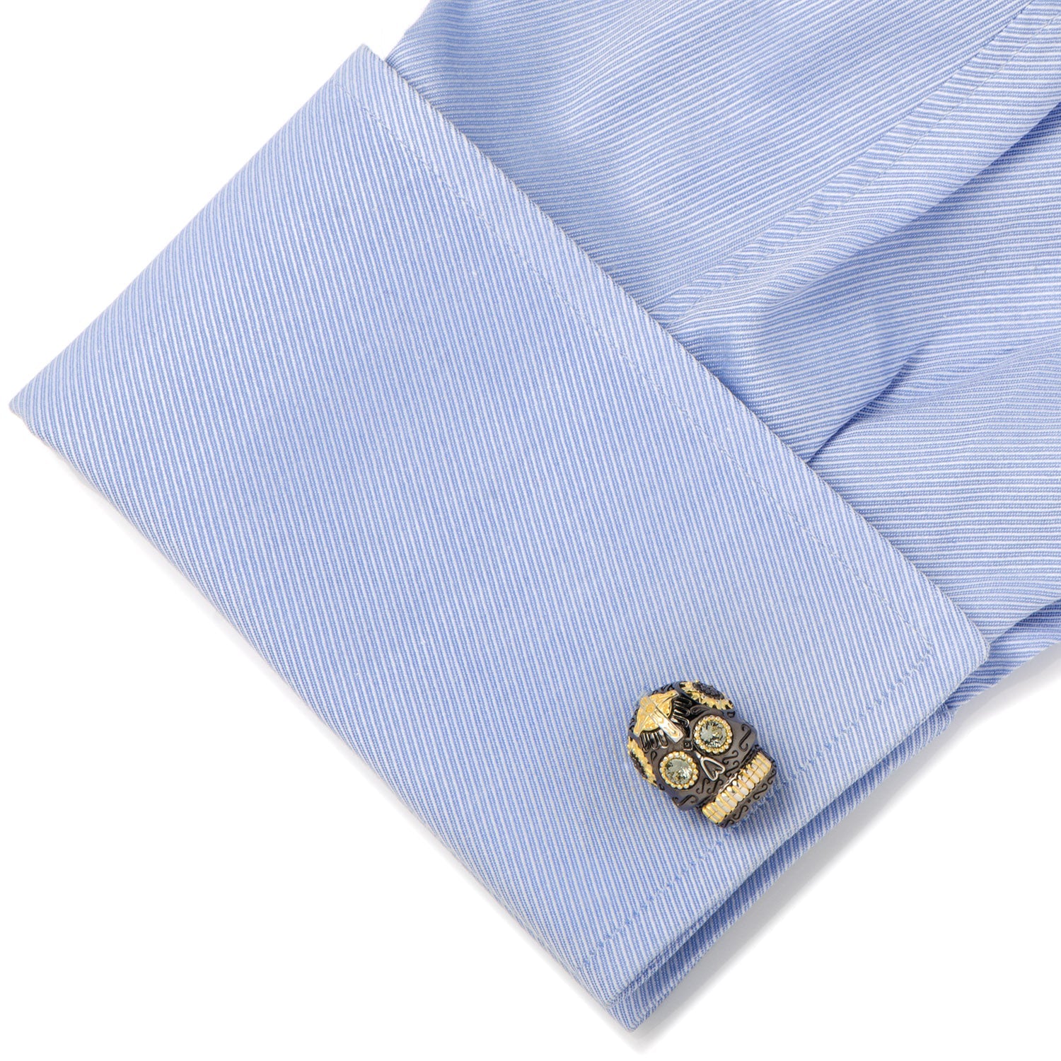 Sterling Silver Black and 18K Gold Vermeil Day of the Dead Skull Cufflinks by Cufflinks.com