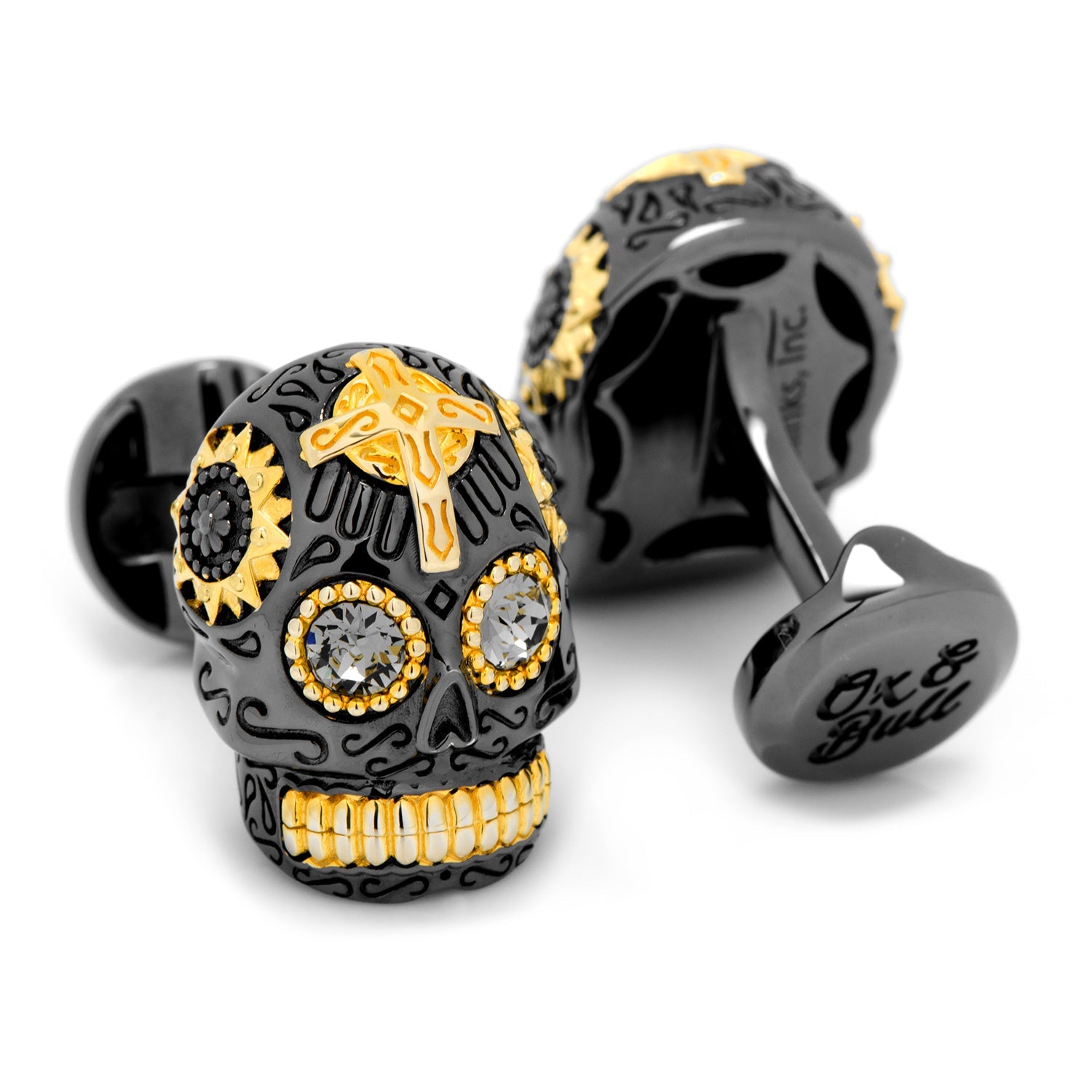 Sterling Silver Black and 18K Gold Vermeil Day of the Dead Skull Cufflinks by Cufflinks.com