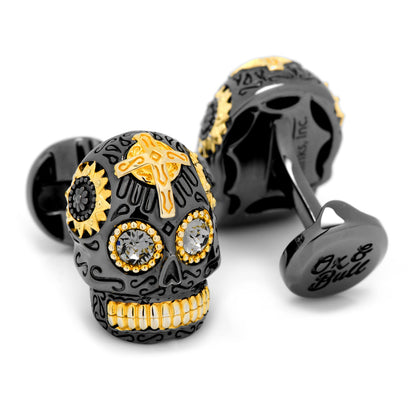 Sterling Silver Black and 18K Gold Vermeil Day of the Dead Skull Cufflinks by Cufflinks.com