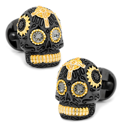 Sterling Silver Black and 18K Gold Vermeil Day of the Dead Skull Cufflinks by Cufflinks.com
