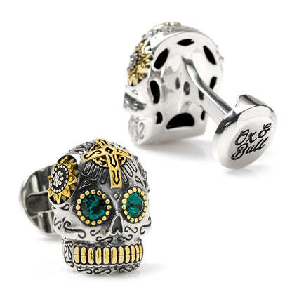 Sterling Silver with 18K Gold Vermeil Day of the Dead Skull Cufflinks by Cufflinks.com