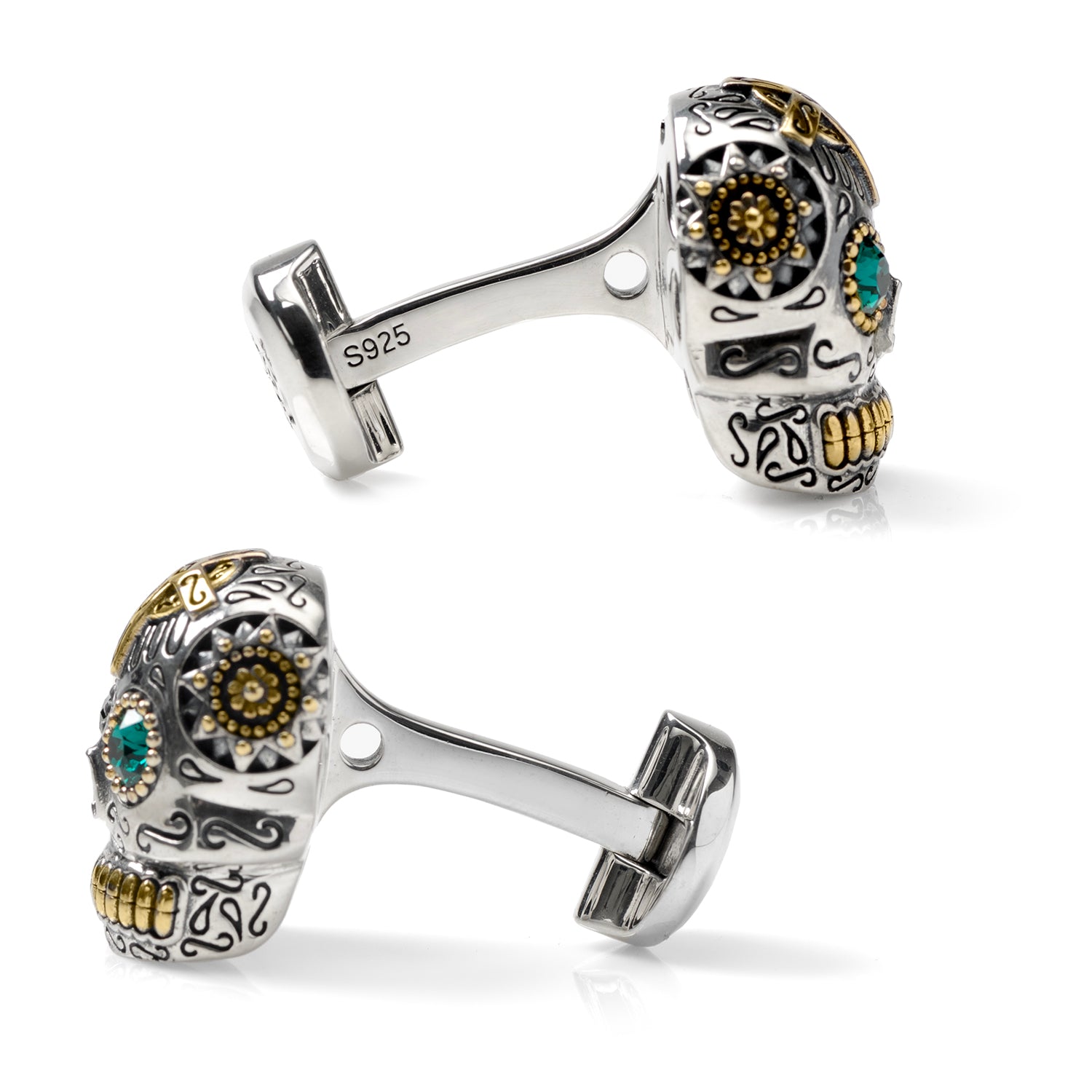 Sterling Silver with 18K Gold Vermeil Day of the Dead Skull Cufflinks by Cufflinks.com