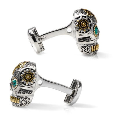 Sterling Silver with 18K Gold Vermeil Day of the Dead Skull Cufflinks by Cufflinks.com
