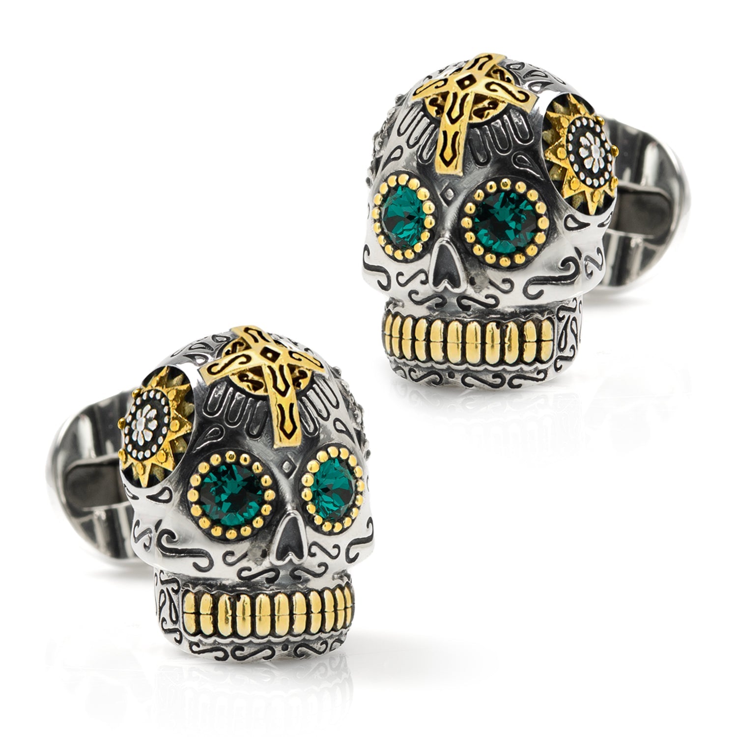Sterling Silver with 18K Gold Vermeil Day of the Dead Skull Cufflinks by Cufflinks.com