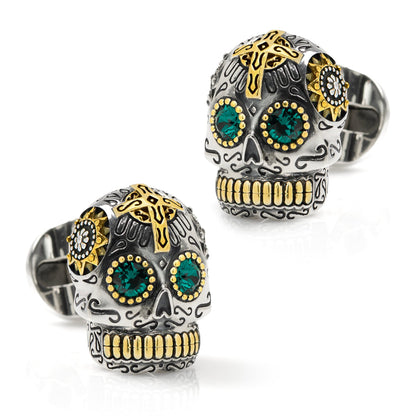 Sterling Silver with 18K Gold Vermeil Day of the Dead Skull Cufflinks by Cufflinks.com