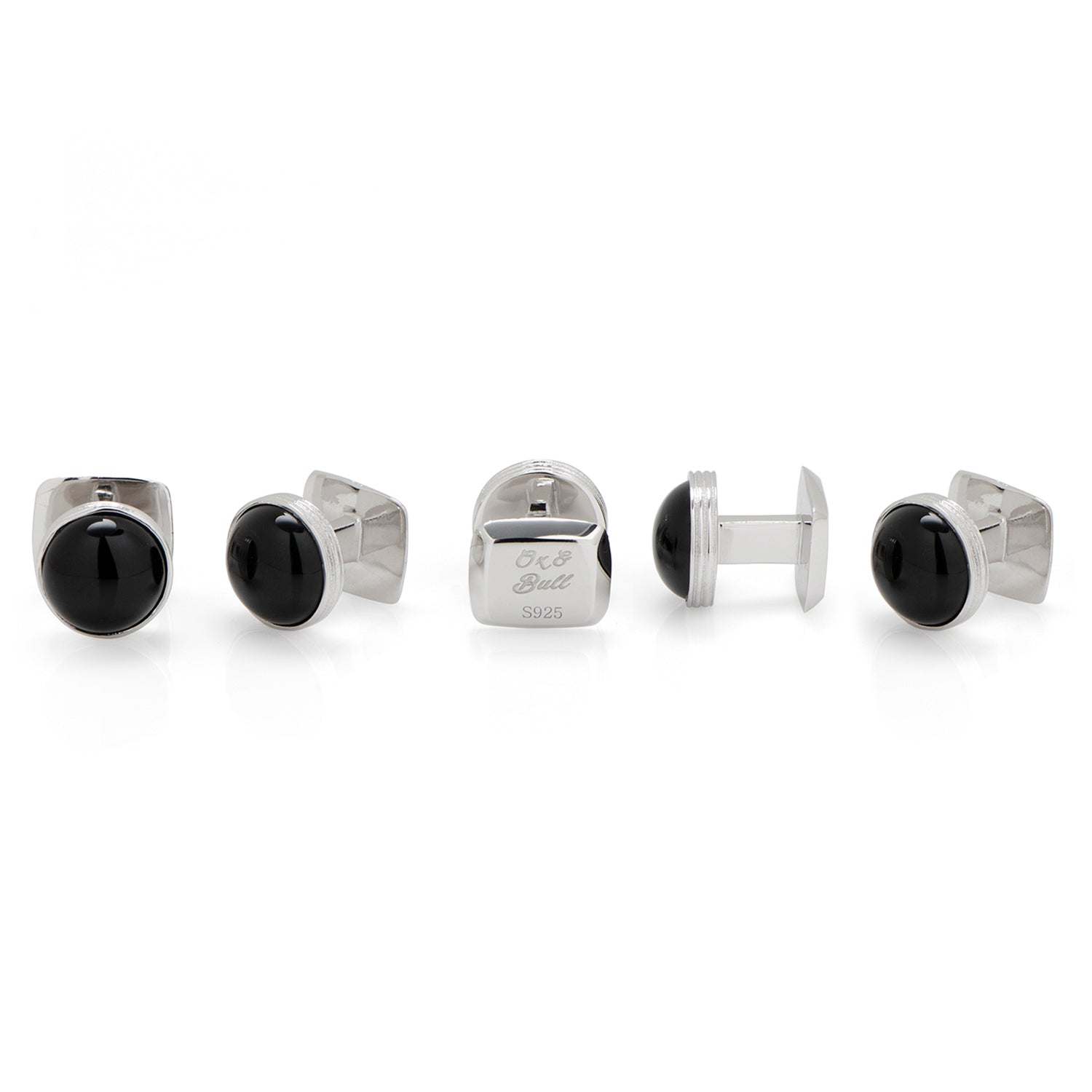 Sterling Silver Ribbed Onyx 5-Studs by Cufflinks.com