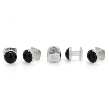 Sterling Silver Ribbed Onyx 5-Studs by Cufflinks.com