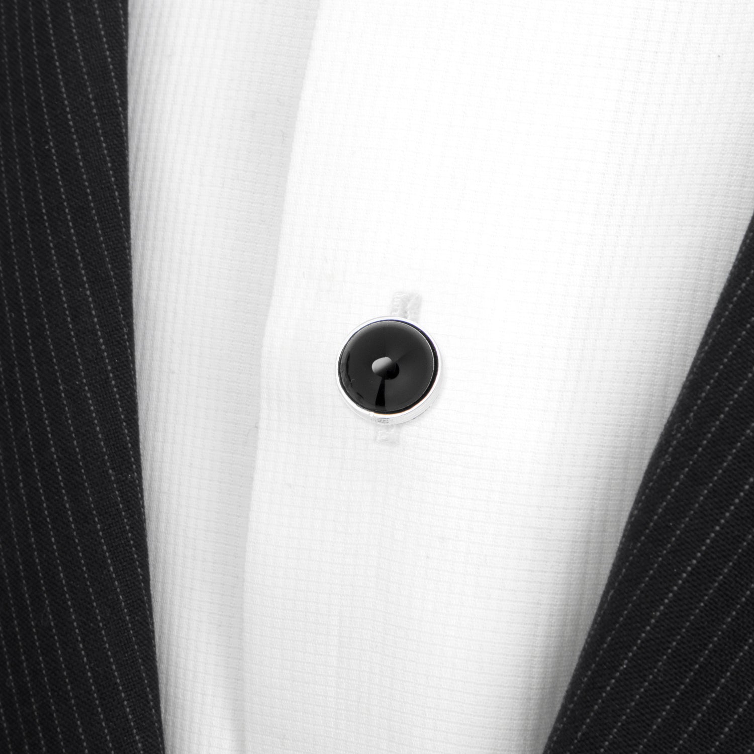 Sterling Silver Ribbed Onyx 5-Studs by Cufflinks.com