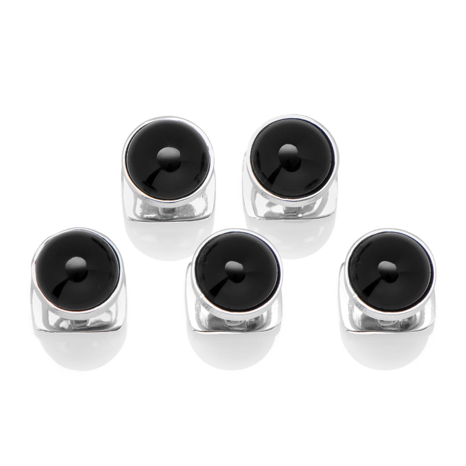 Sterling Silver Ribbed Onyx 5-Studs by Cufflinks.com