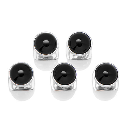 Sterling Silver Ribbed Onyx 5-Studs by Cufflinks.com
