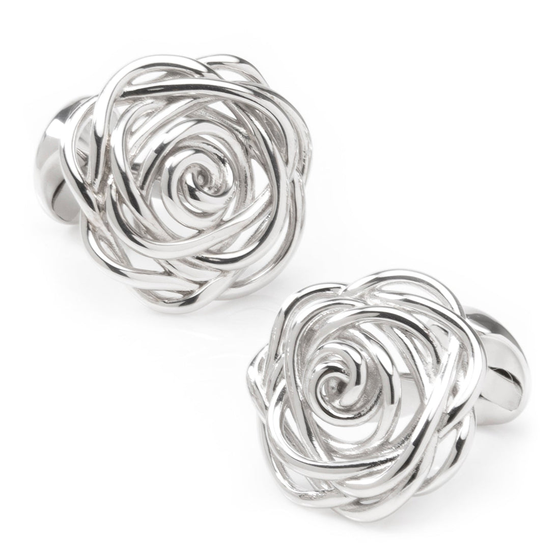Sterling Silver Rhodium Plated Rose Cufflinks by Cufflinks.com