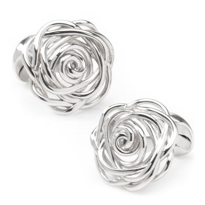 Sterling Silver Rhodium Plated Rose Cufflinks by Cufflinks.com