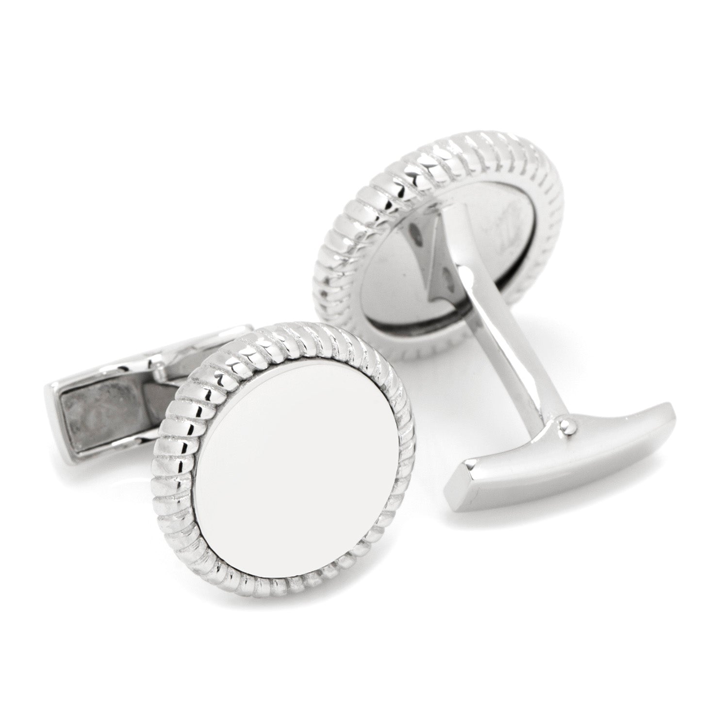 Sterling Silver Rope Border Engravable Round Cufflinks by Cufflinks.com