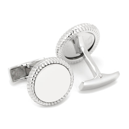 Sterling Silver Rope Border Engravable Round Cufflinks by Cufflinks.com