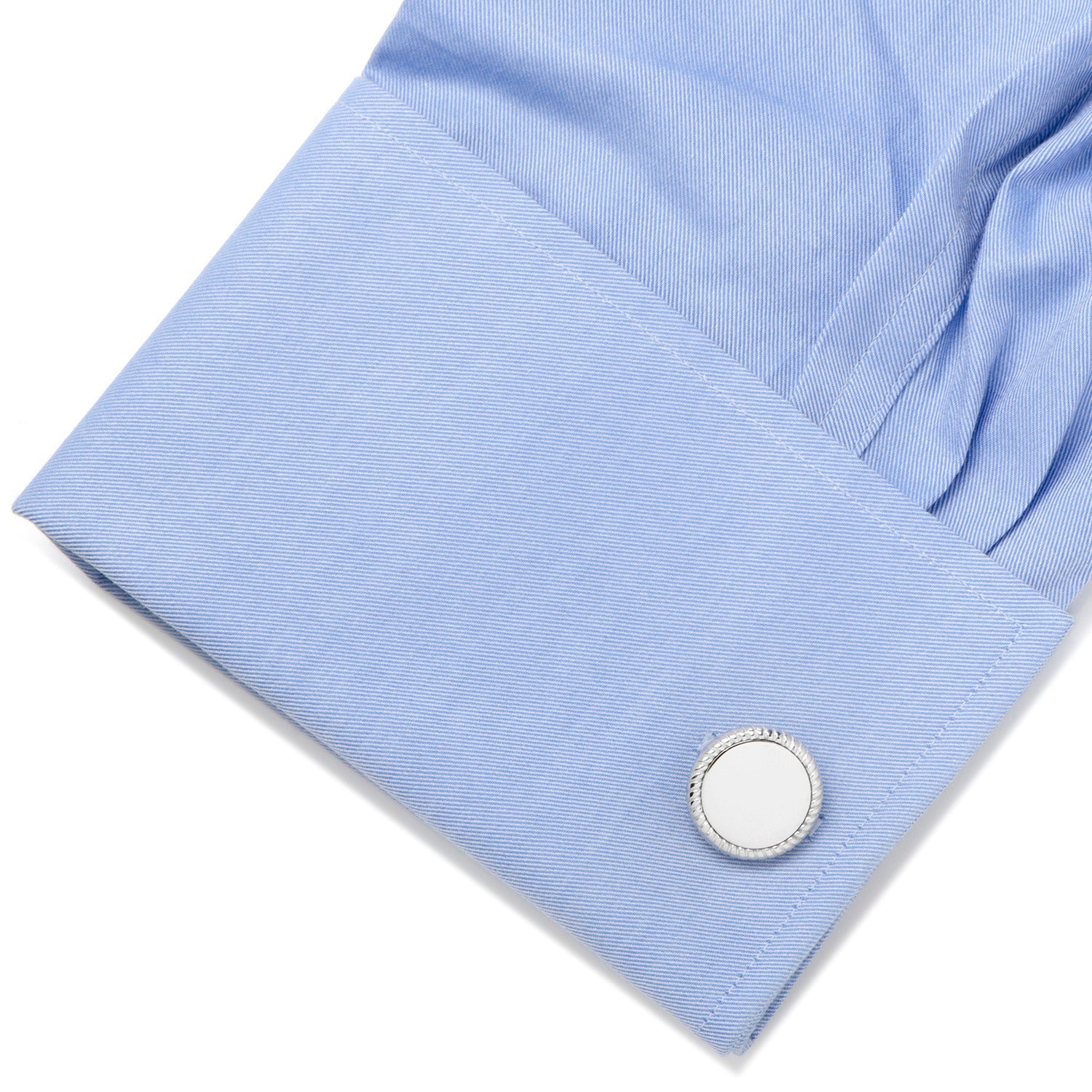 Sterling Silver Rope Border Engravable Round Cufflinks by Cufflinks.com