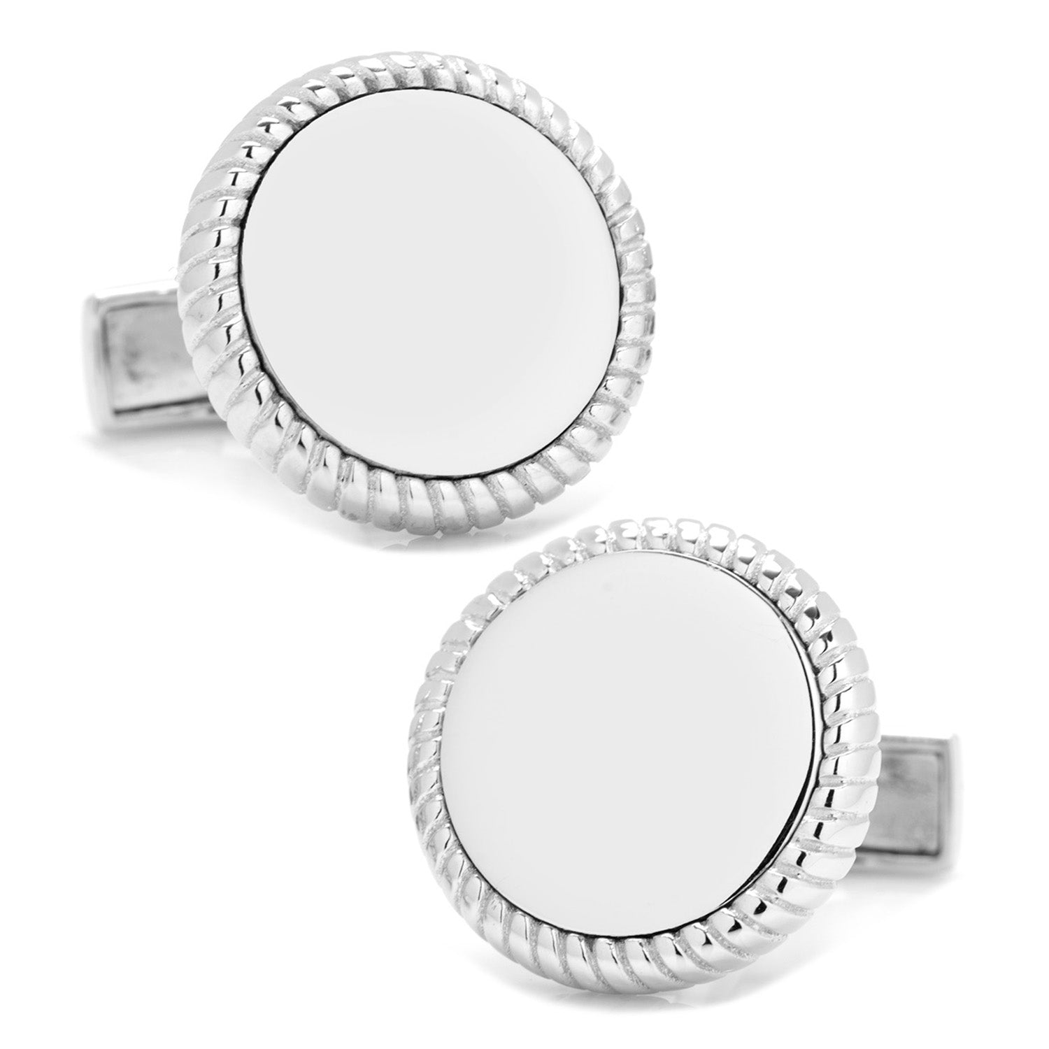 Sterling Silver Rope Border Engravable Round Cufflinks by Cufflinks.com