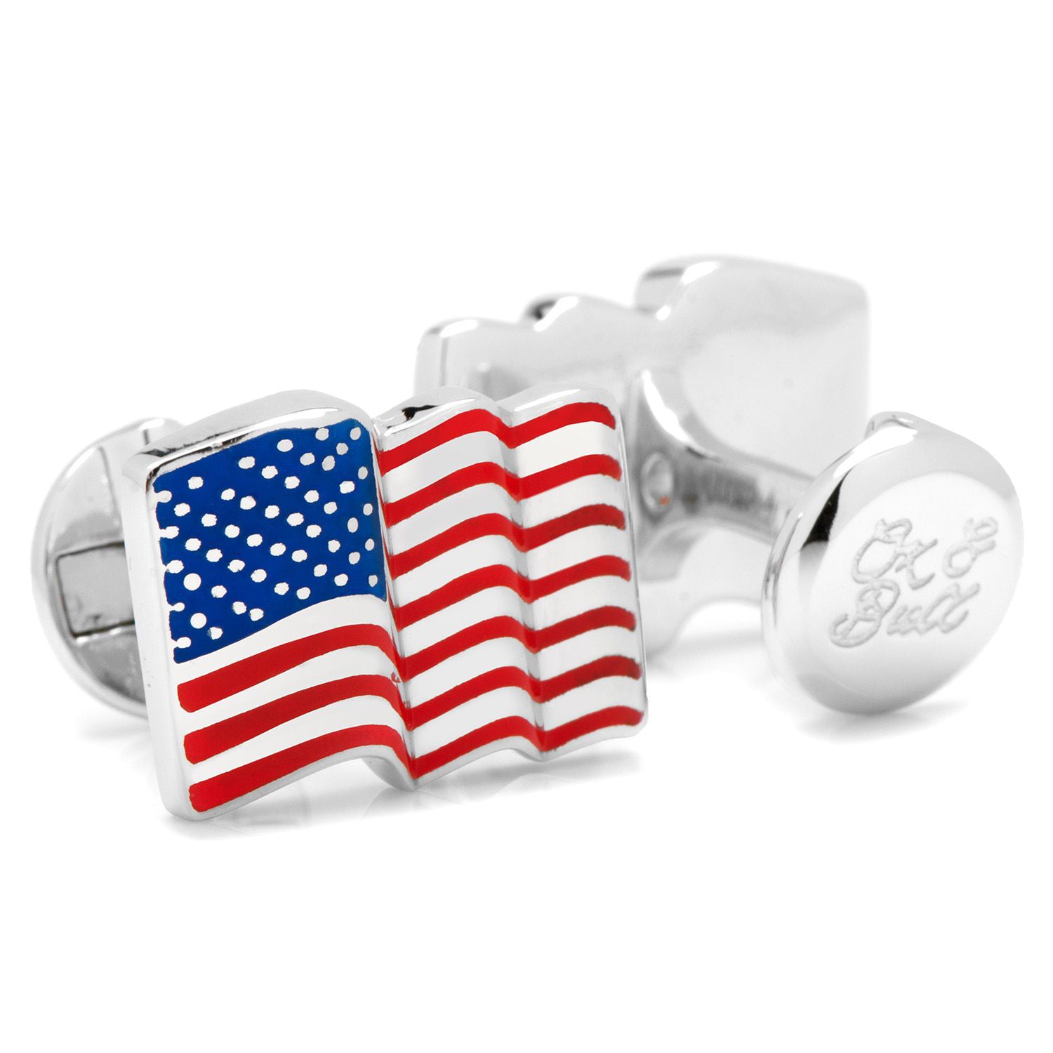Sterling Silver Waving American Flag Cufflinks by Cufflinks.com