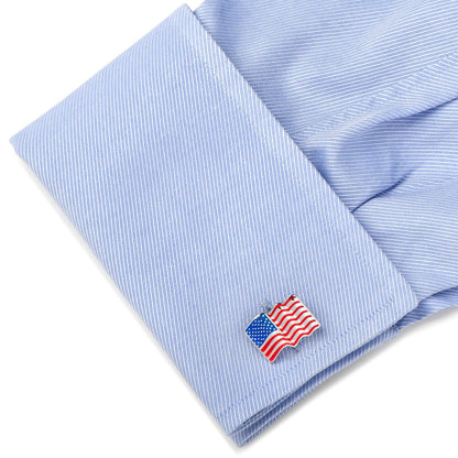 Sterling Silver Waving American Flag Cufflinks by Cufflinks.com
