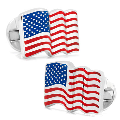 Sterling Silver Waving American Flag Cufflinks by Cufflinks.com