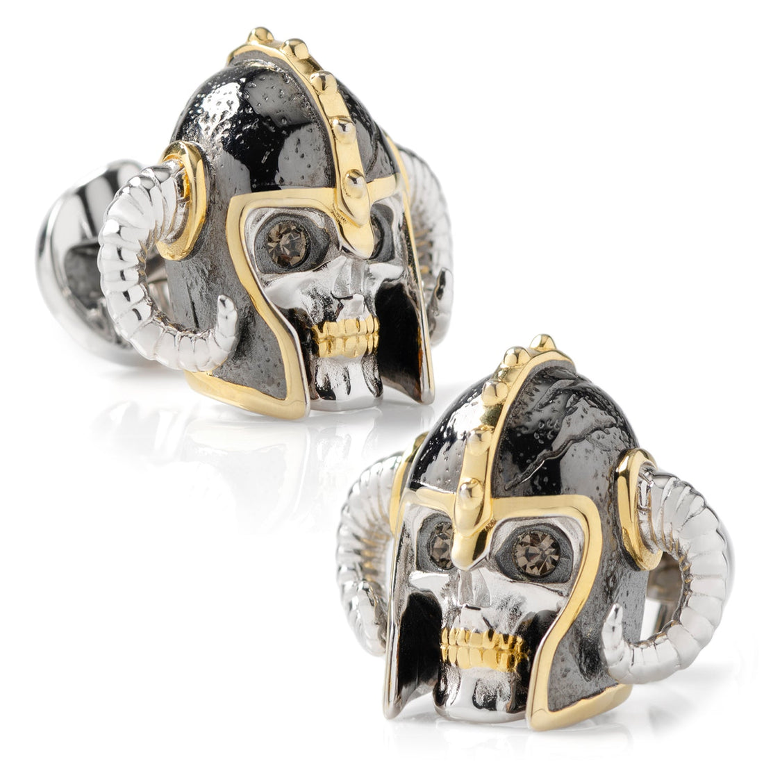 Sterling Silver with 14K Vermeil Gold Viking Helmet 3D Cufflinks by Cufflinks.com
