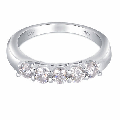 White Moissanite 5-Stone Sterling Silver Ring - Lab Grown Diamond Alternative