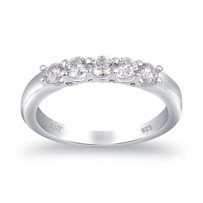 White Moissanite 5-Stone Sterling Silver Ring - Lab Grown Diamond Alternative