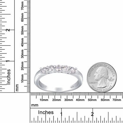 White Moissanite 5-Stone Sterling Silver Ring - Lab Grown Diamond Alternative