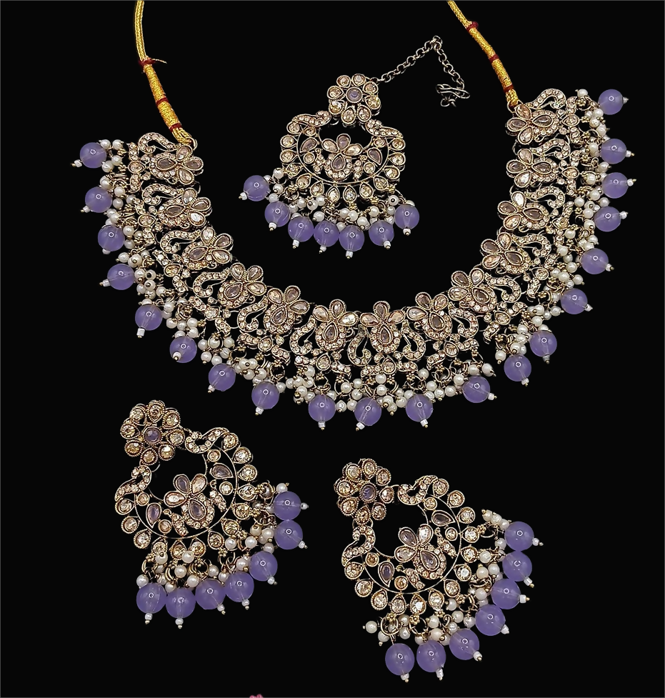 Joban Fashion Lavender Stone Work Necklace Set