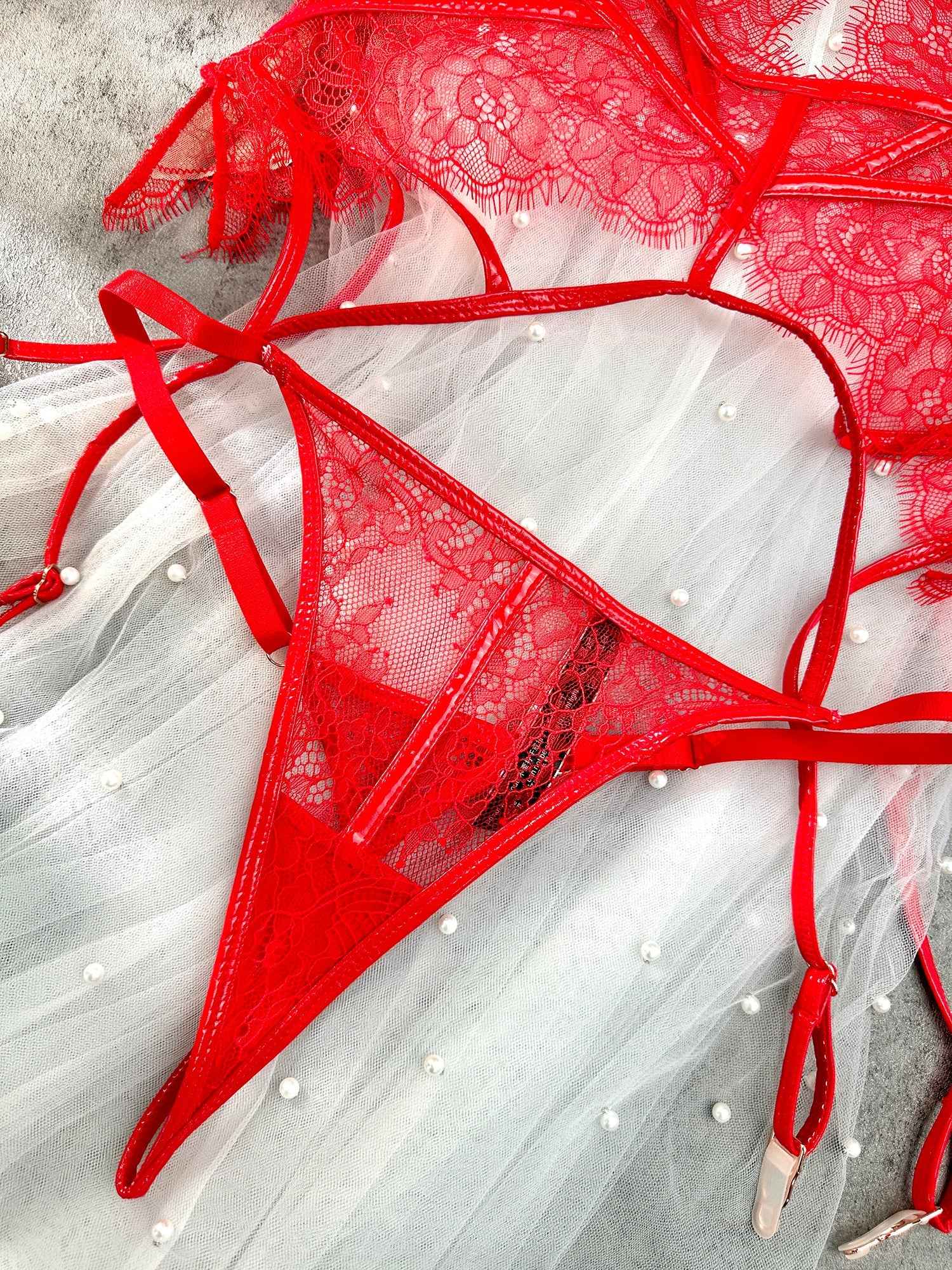 Red Patent Leather Lingerie Set