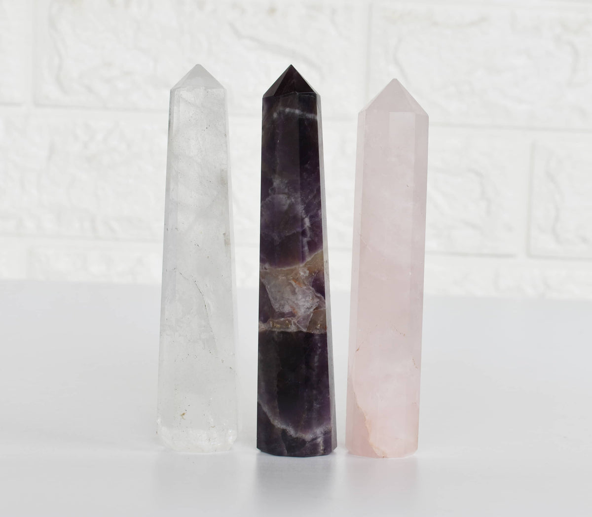Pack of 3 Natural Crystal Tower Points, Genuine Quartz Crystal Wands  DestGlow