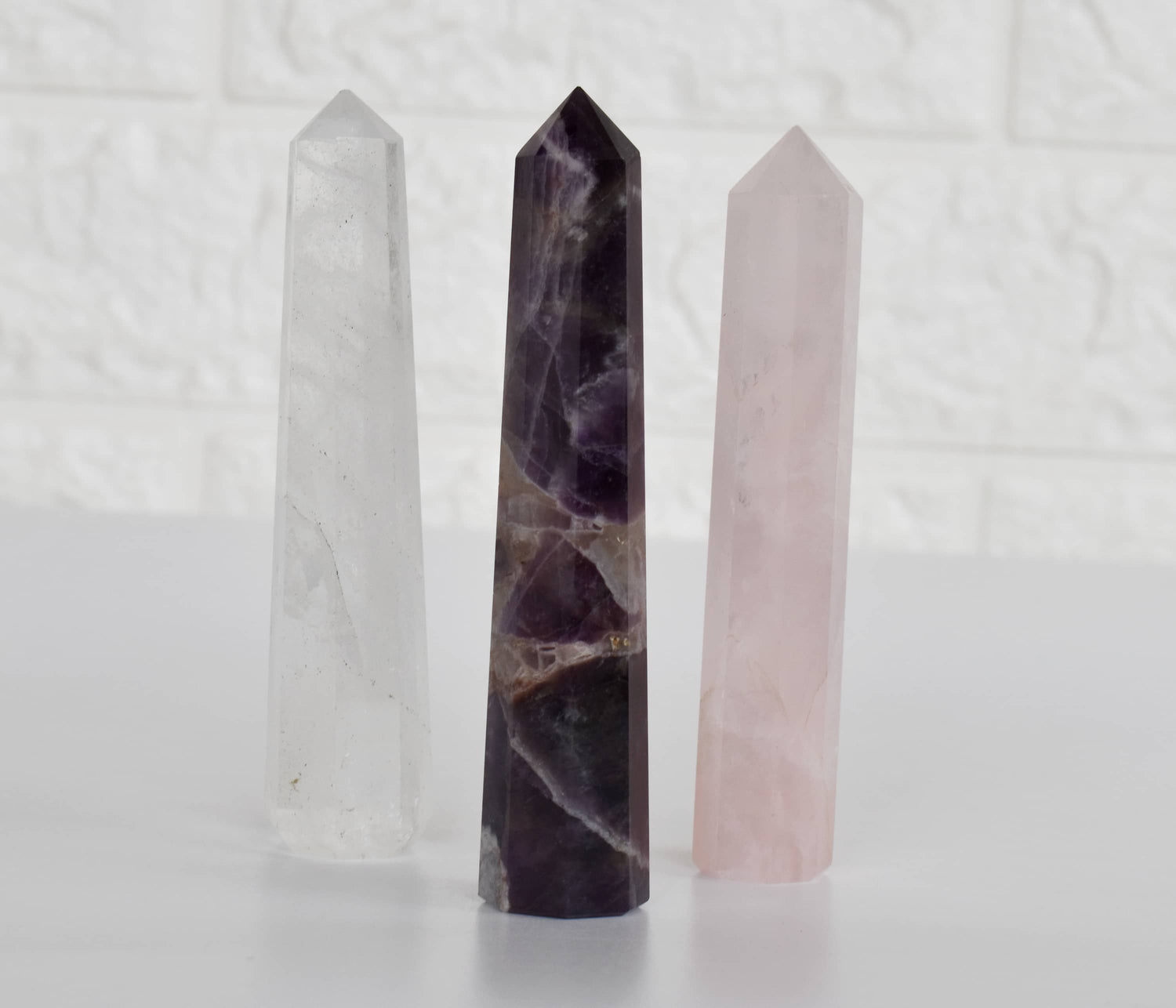 Pack of 3 Natural Crystal Tower Points, Genuine Quartz Crystal Wands  DestGlow