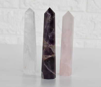 Pack of 3 Natural Crystal Tower Points, Genuine Quartz Crystal Wands  DestGlow