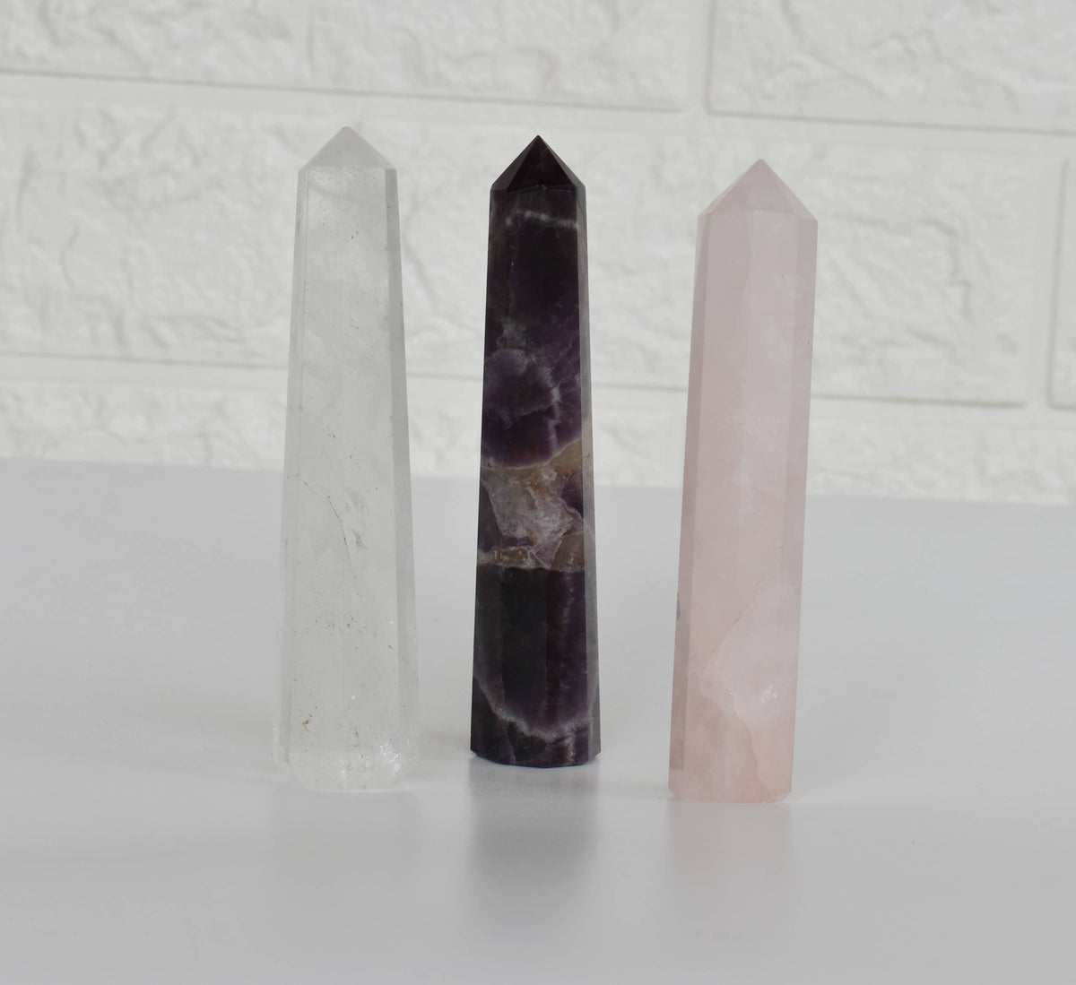 Pack of 3 Natural Crystal Tower Points, Genuine Quartz Crystal Wands  DestGlow