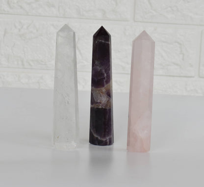 Pack of 3 Natural Crystal Tower Points, Genuine Quartz Crystal Wands  DestGlow