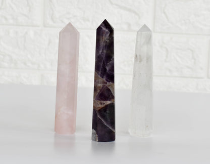 Pack of 3 Natural Crystal Tower Points, Genuine Quartz Crystal Wands  DestGlow