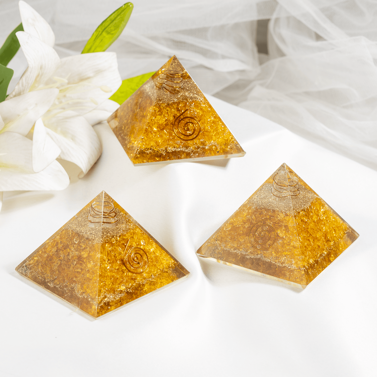 Citrine Orgone Pyramid, Crystal Energy Pyramid  DestGlow